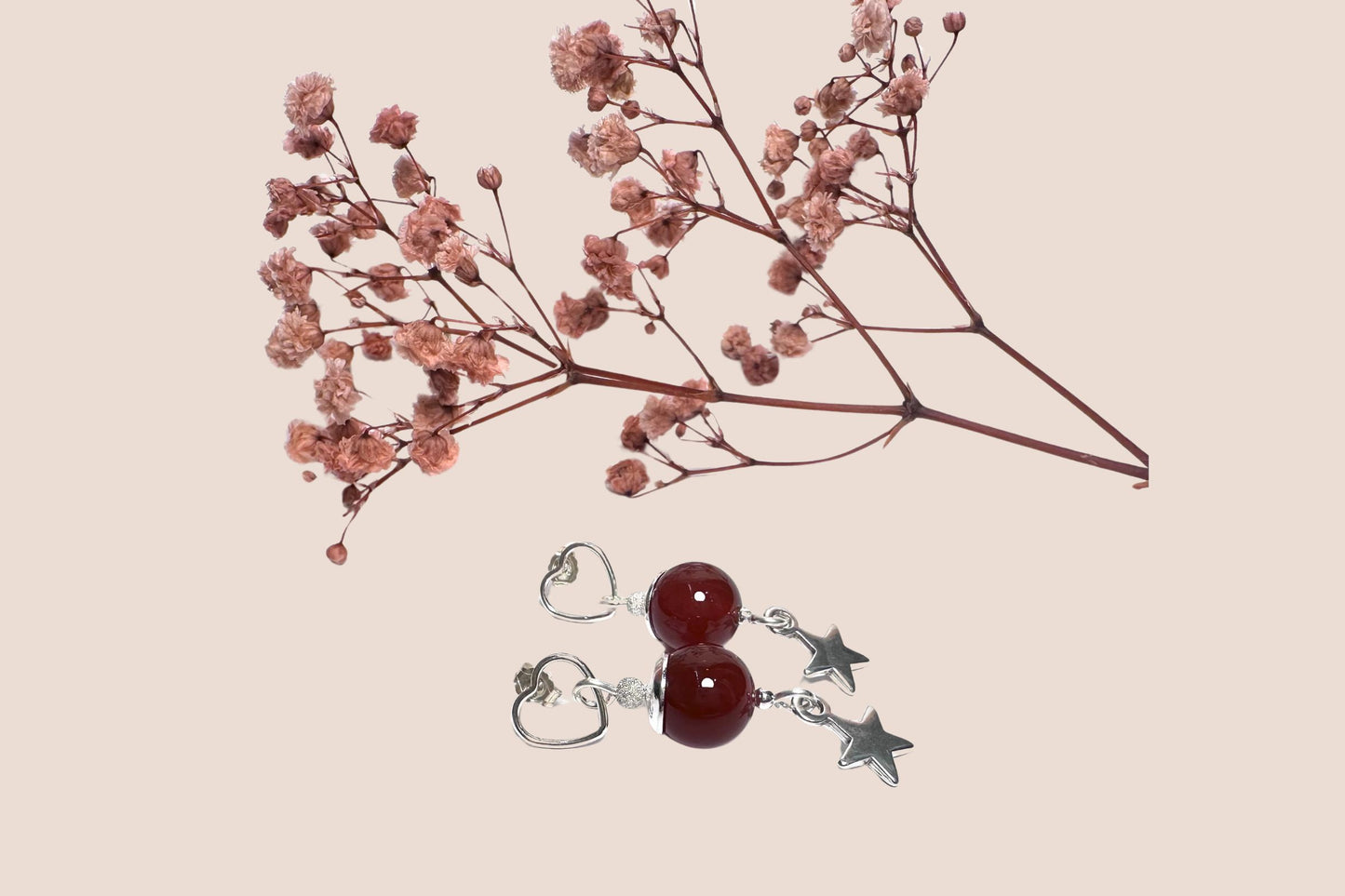 Boucles d’Oreilles Étoile en Argent 925 et Perle de Cornaline – Brillance et Énergie Positive