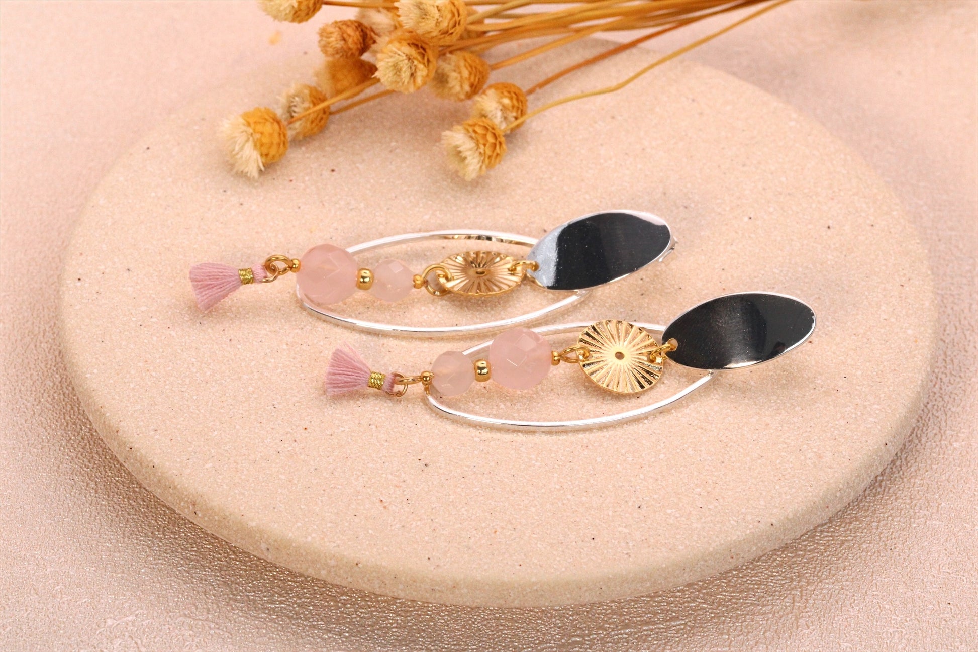 Boucles d'oreilles douceur en quartz rose