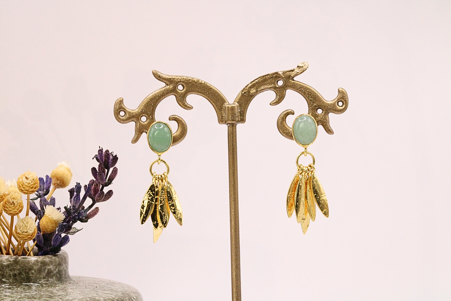 Boucles d’oreilles en acier inoxydable avec labradorite, cornaline ou aventurine verte – Élégance et énergie naturelle