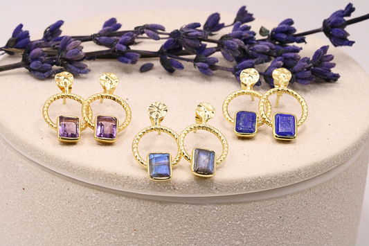 Boucles d'oreilles Cercle et pierre naturelle