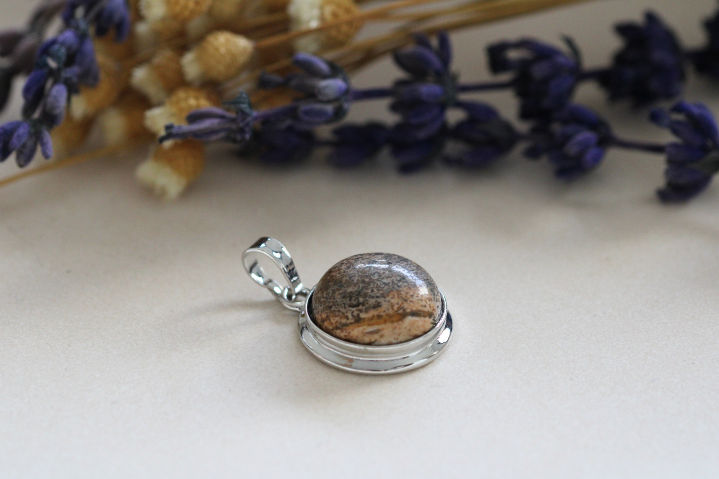 Pendentif Argenté avec Pierres Naturelles - Choississez votre pierre