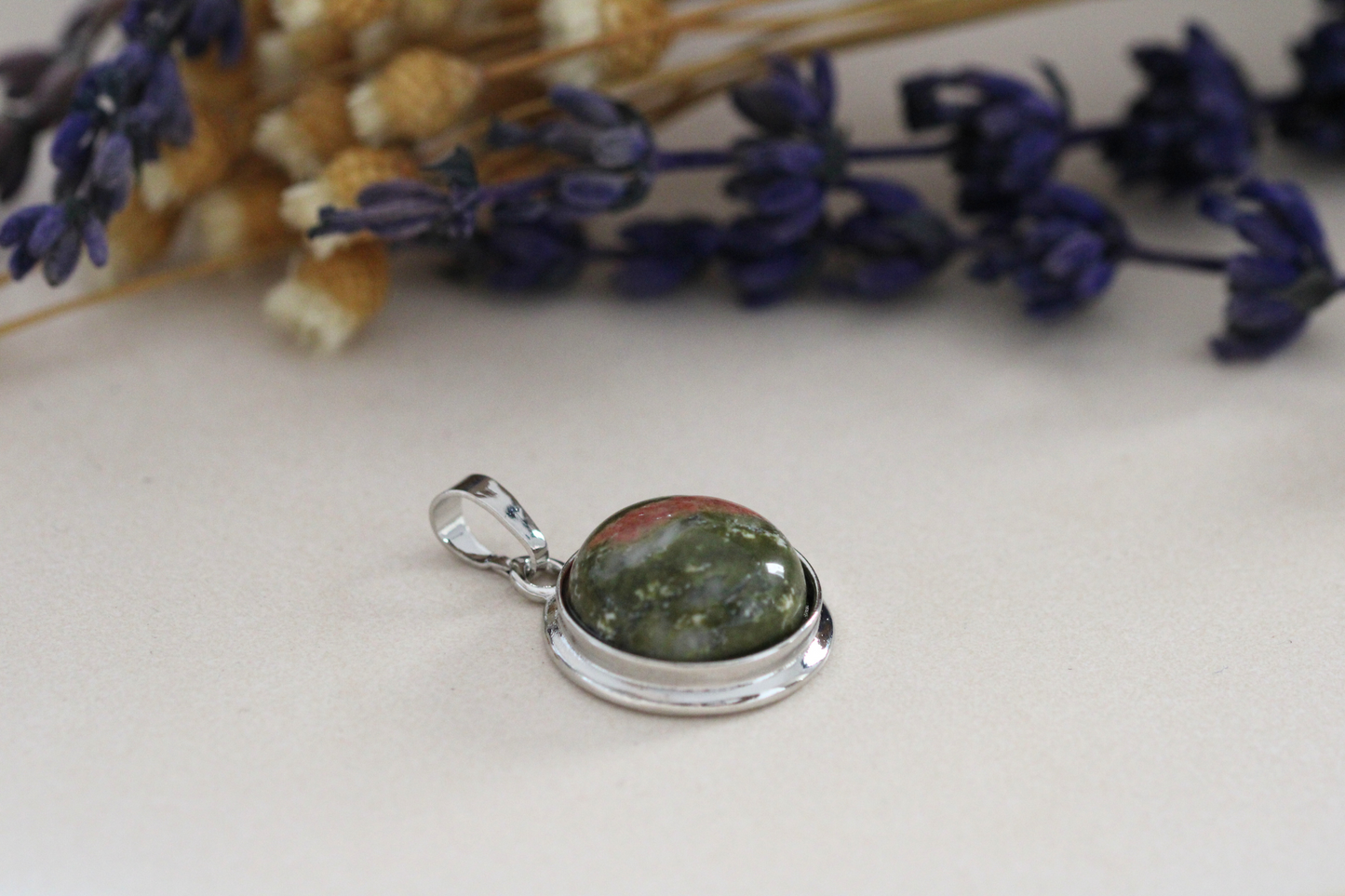 Pendentif Argenté avec Pierres Naturelles - Choississez votre pierre