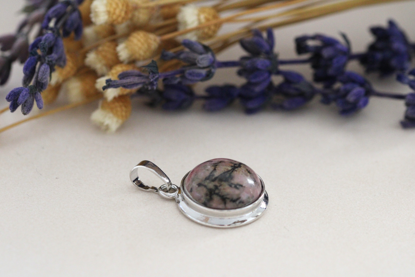 Pendentif Argenté avec Pierres Naturelles - Choississez votre pierre
