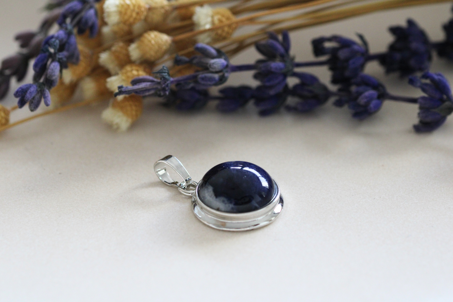 Pendentif Argenté avec Pierres Naturelles - Choississez votre pierre