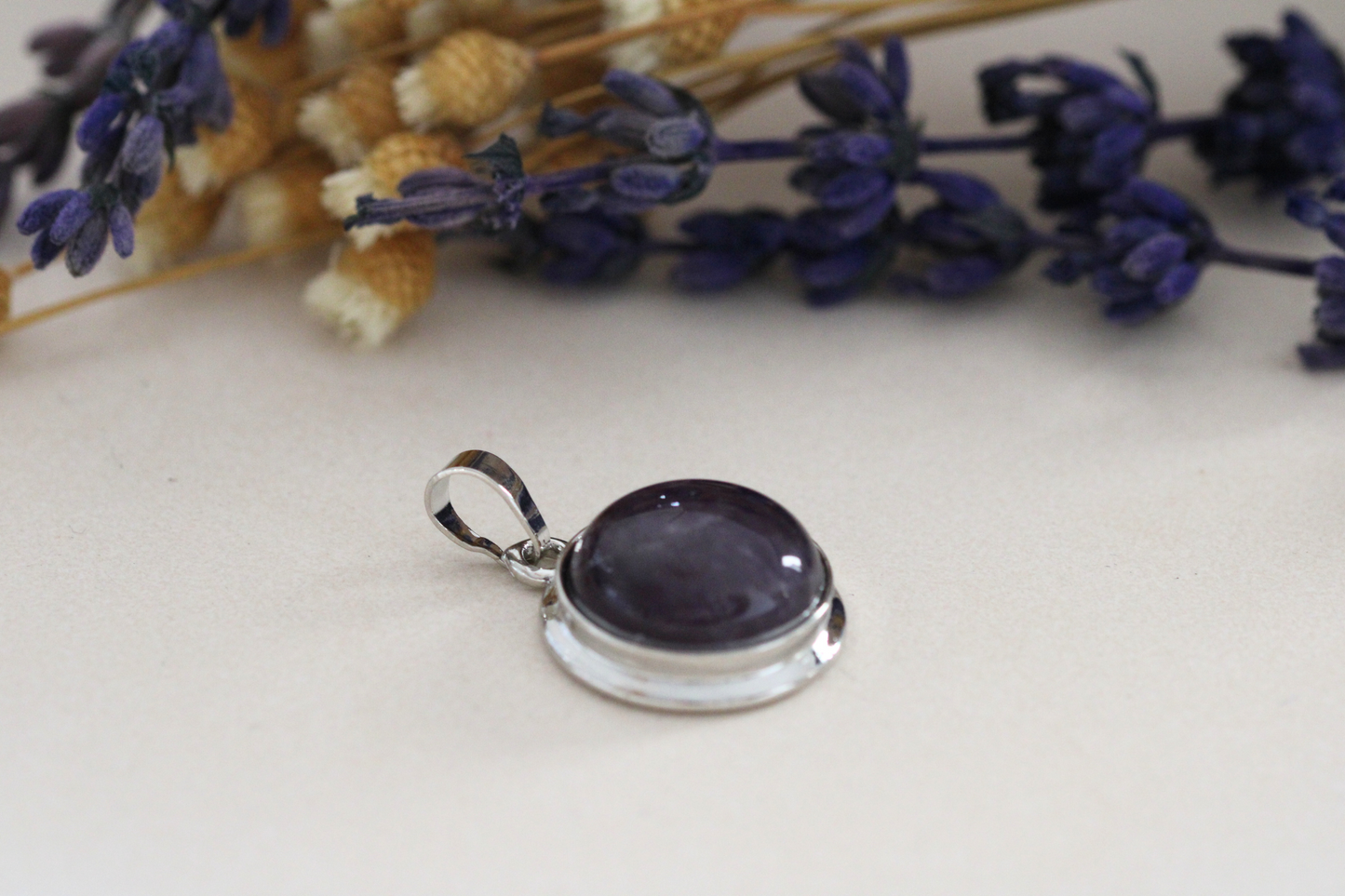 Pendentif Argenté avec Pierres Naturelles - Choississez votre pierre