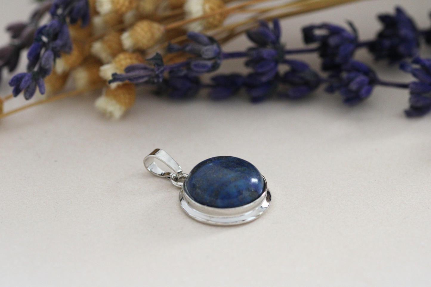 Pendentif Argenté avec Pierres Naturelles - Choississez votre pierre