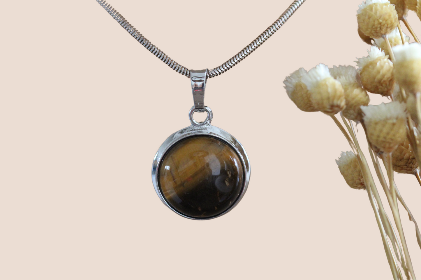 Pendentif Argenté avec Pierres Naturelles - Choississez votre pierre