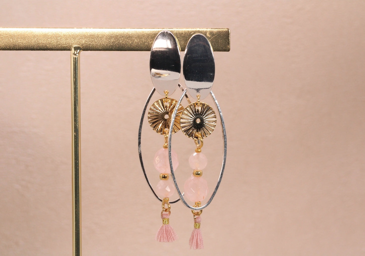 Boucles d'oreilles douceur en quartz rose